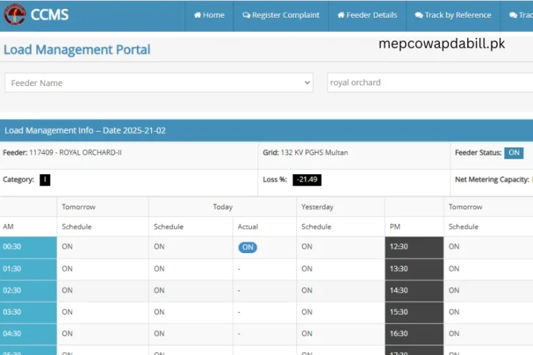 a screenshot of mepco load shedding schedule