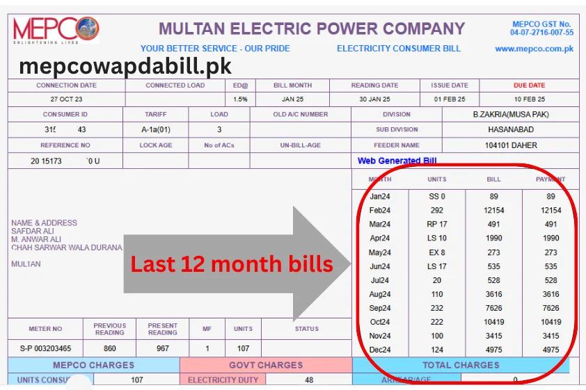 mepco old bill history