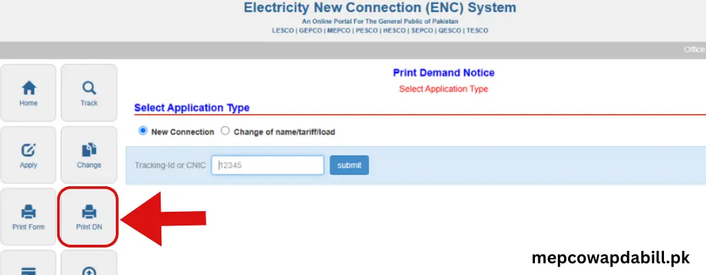 mepco demand notice print option guide image