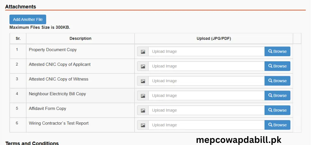 mepco temporary connection application required documents
